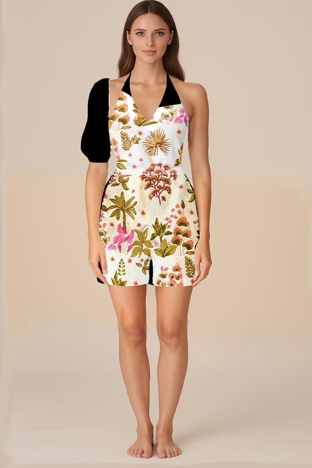 Playsuits for Women | Blouson | Trapezium | Folded | One Shoulder Neck | Cotton Floral