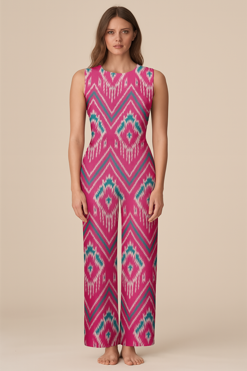 Jumpsuits | Natural | Boat | Loose | less Cotton | Ikat Pink