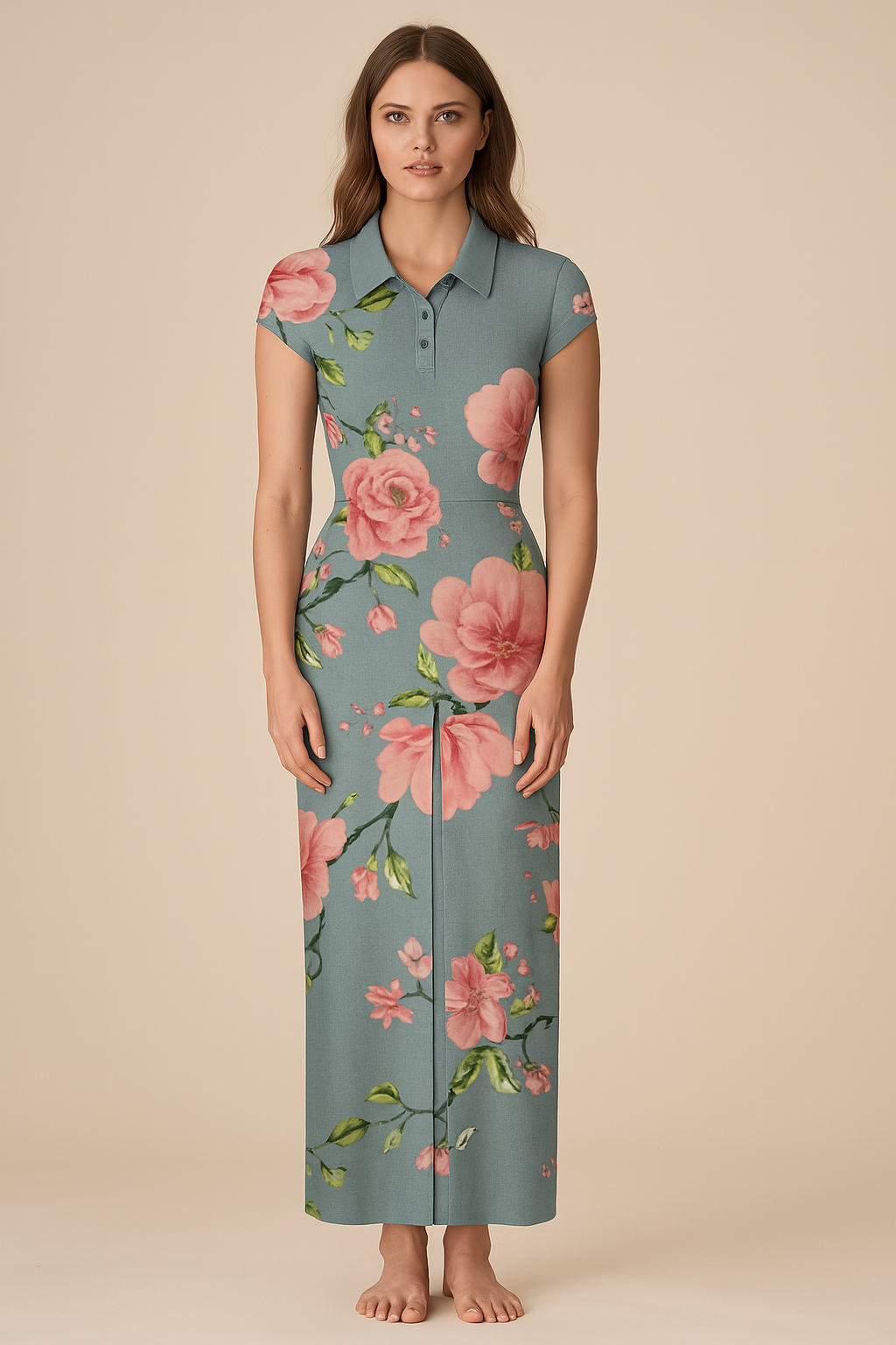 Jumpsuits | Natural | Collar With Buttons | Flared | Cap Cotton | Floral print