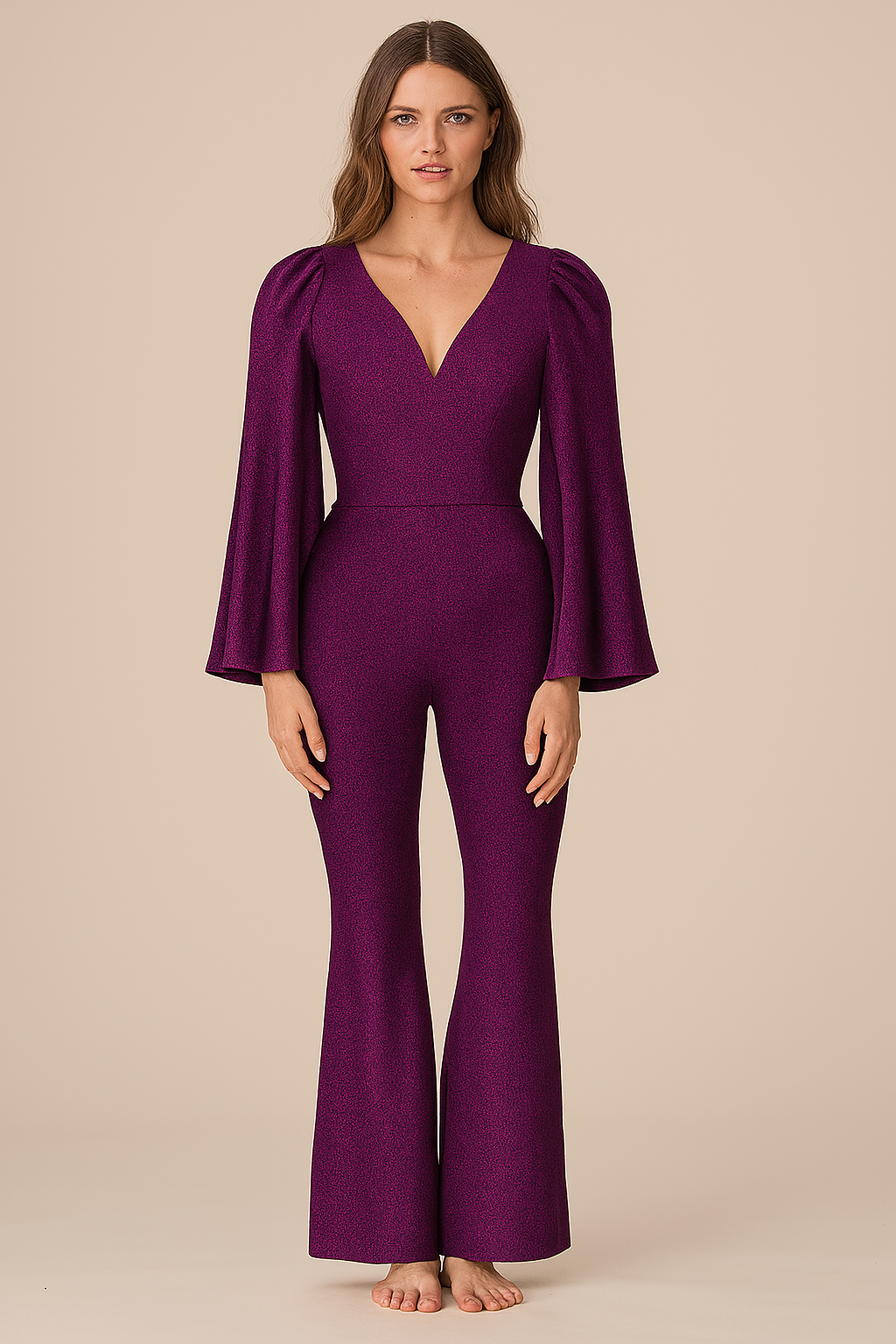 Jumpsuits | Natural | Leaf | Bell | Flared-Full Velvet | Purple